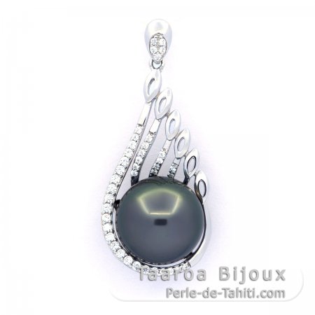 Ciondolo in Argento e 1 Perla di Tahiti Semi-Rotonda C 12.5 mm