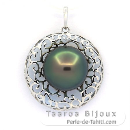 Ciondolo in Argento e 1 Perla di Tahiti Rotonda C 11.7 mm