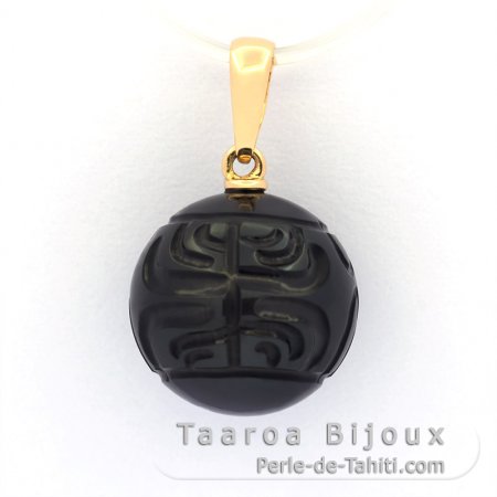 Ciondolo in Oro 18K e 1 Perla di Tahiti Incisa 13 mm