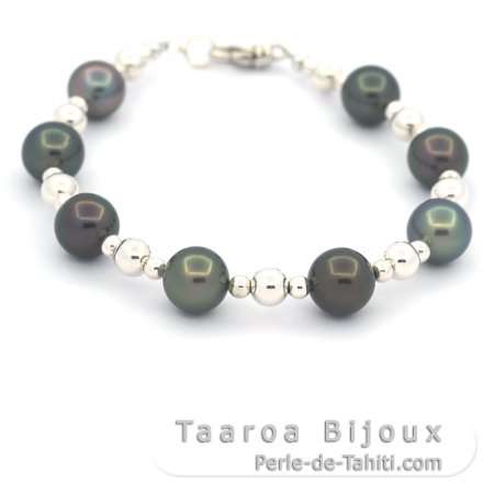 Braccialetto in Argento e 8 Perle di Tahiti Rotonde C 8.2 a 8.5 mm