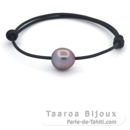 Braccialetto in Cuoio e 1 Perla di Tahiti Semi-Barocca C 10.4 mm