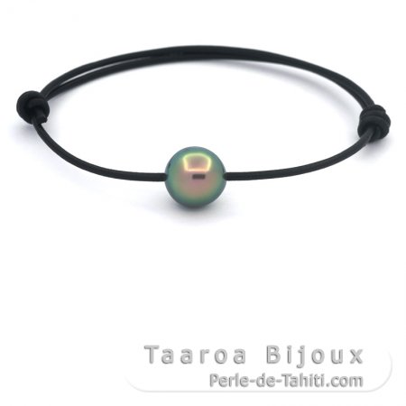 Braccialetto in Cuoio e 1 Perla di Tahiti Semi-Barocca C 10.5 mm