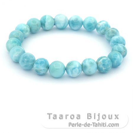 Braccialetto di 20 perle di Larimar 9 a 9.4 mm - 15 cm - 21.8 gr