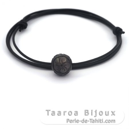 Collana in Cuoio e 1 Perla di Tahiti Incisa 12.3 mm