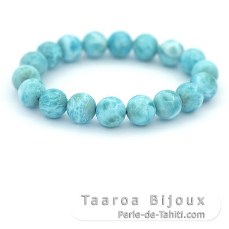 Braccialetto di 18 Perle di Larimar - 11 a 11.2 mm - 16 cm - 35.5 gr