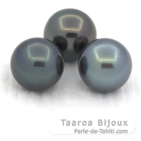 Lotto di 3 Perle di Tahiti Rotonda C di 10 a 10.2 mm
