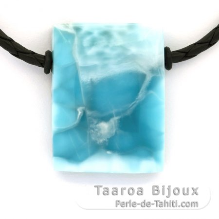 Collana in Cuoio e 1 Larimar - 33 x 25 x 10 mm - 19 gr