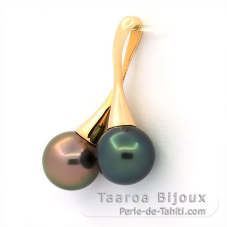 Ciondolo in Oro 18K e 2 Perle de Tahiti Rotonde B+ 9.5 mm