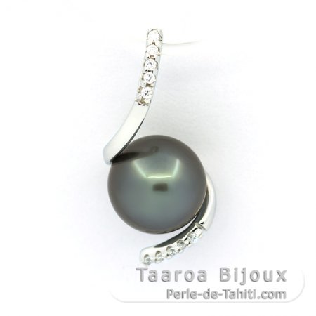 Ciondolo in Argento e 1 Perla di Tahiti Semi-Rotonda C 8.5 mm