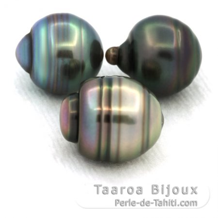 Lotto di 3 Perle di Tahiti Cerchiate C di 10.6 a 10.8 mm