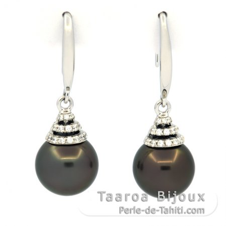 Orecchini in Argento e 2 Perle di Tahiti Rotonde C 10.1 mm