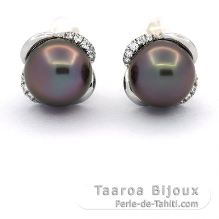 Orecchini in Argento e 2 Perle di Tahiti Rotonda C 8.6 mm