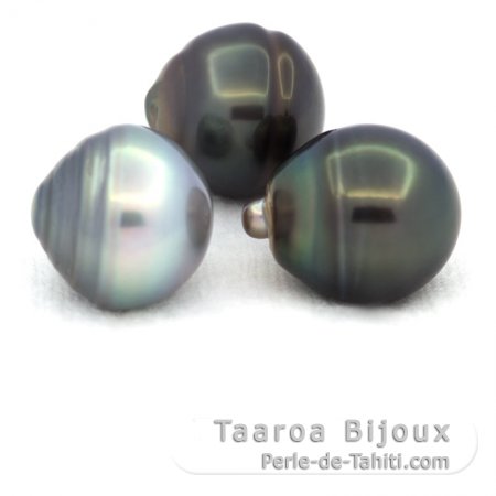 Lotto di 3 Perle di Tahiti Cerchiate C di 12.5 a 12.9 mm