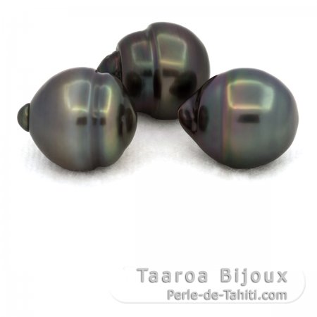 Lotto di 3 Perle di Tahiti Cerchiate C di 11.5 a 11.8 mm
