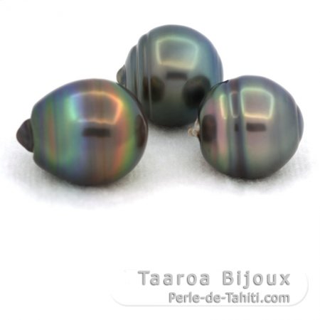 Lotto di 3 Perle di Tahiti Cerchiate C di 13 a 13.2 mm