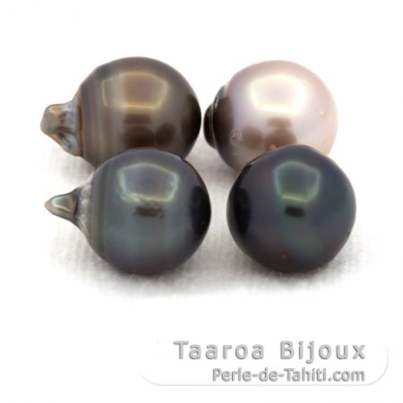 Lotto di 4 Perle di Tahiti Semi-Barroca D di 9.8 a 9.9 mm