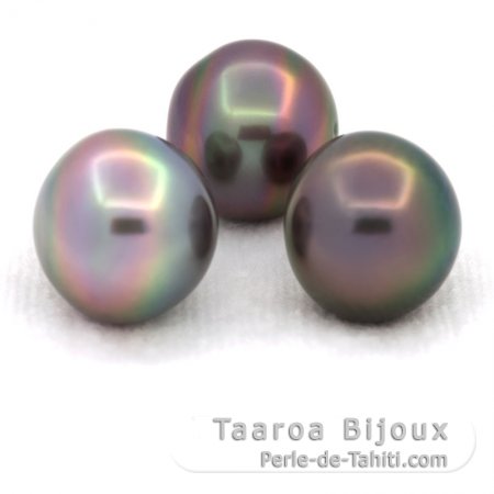 Lotto di 3 Perle di Tahiti Semi-Barroca C di 11.7 a 12.2 mm
