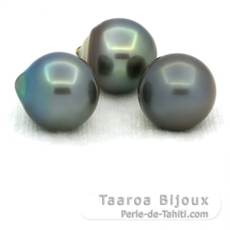 Lotto di 3 Perle di Tahiti Semi-Barroca C di 11.7 a 11.9 mm