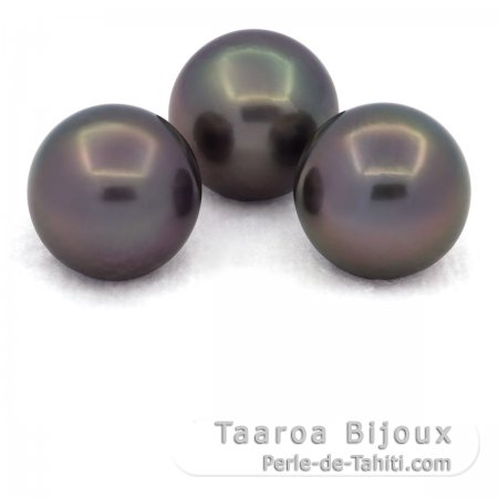 Lotto di 3 Perle di Tahiti Semi-Rotonde C di 12.6 a 12.8 mm