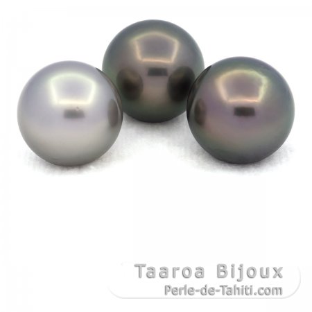 Lotto di 3 Perle di Tahiti Rotonde C di 12.5 a 12.8 mm