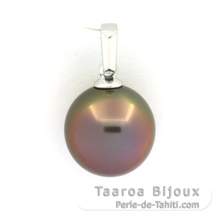 Ciondolo in Oro bianco 18K e 1 Perla de Tahiti Semi-Rotonda B 10.4 mm