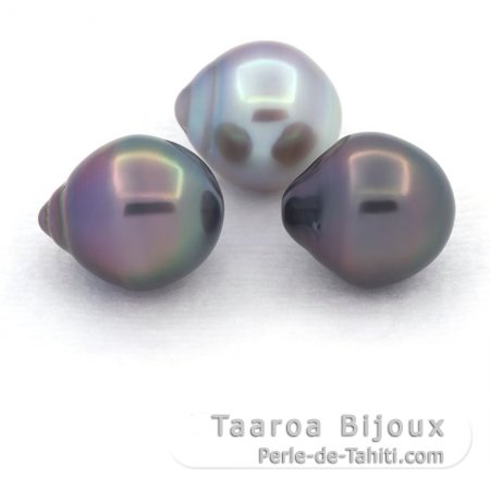 Lotto di 3 Perle di Tahiti Semi-Barroca B 11 mm