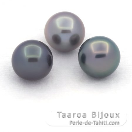 Lotto di 3 Perle di Tahiti Semi-Rotonde C di 9.3 a 9.5 mm