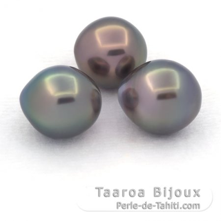 Lotto di 3 Perle di Tahiti Semi-Barroca C di 11 a 11.3 mm