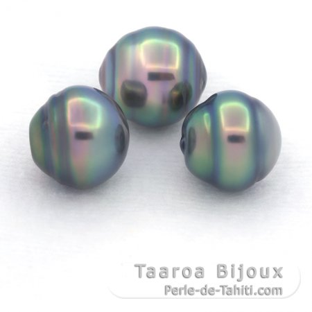 Lotto di 3 Perle di Tahiti Cerchiate C di 10.4 a 10.6 mm