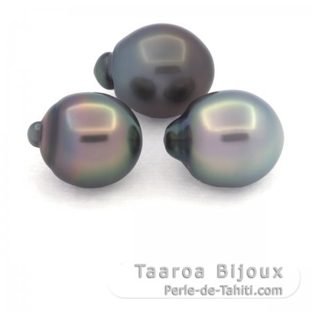 Lotto di 3 Perle di Tahiti Semi-Barocche B di 11 a 11.3 mm