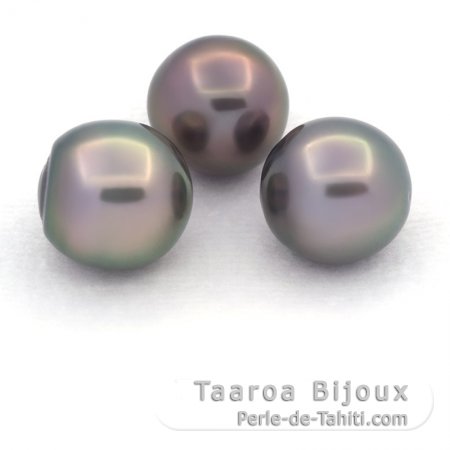 Lotto di 3 Perle di Tahiti Semi-Barroca C di 11.2 a 11.3 mm