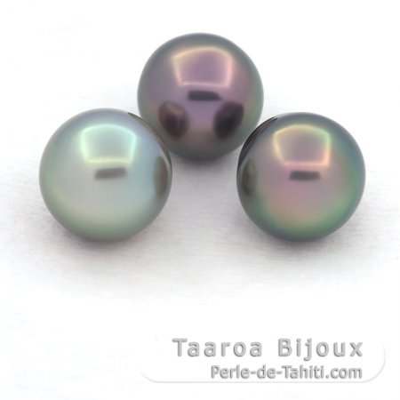 Lotto di 3 Perle di Tahiti Semi-Barroca B 10.8 mm