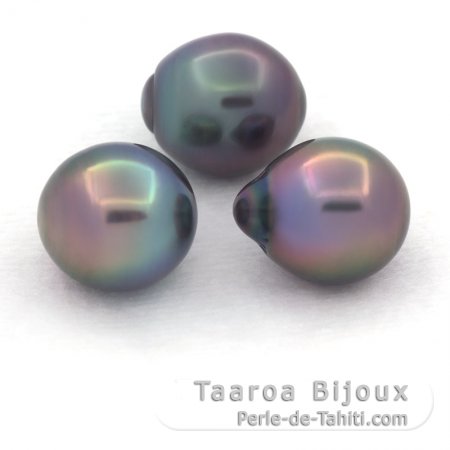 Lotto di 3 Perle di Tahiti Semi-Barroca B/C di 10.8 a 10.9 mm