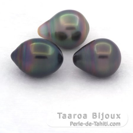 Lotto di 3 Perle di Tahiti Semi-Barroca B/C di 10.5 a 10.9 mm