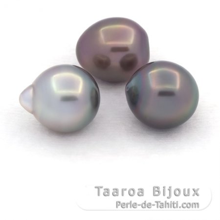 Lotto di 3 Perle di Tahiti Semi-Barroca B di 10.6 a 10.8 mm