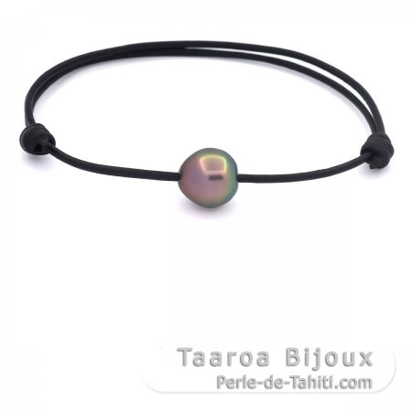 Braccialetto in Cuoio e 1 Perla di Tahiti Semi-Baroccha A/B 10.8 mm