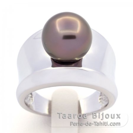 Anello in Argento e 1 Perla di Tahiti Rotonda B 10.8 mm