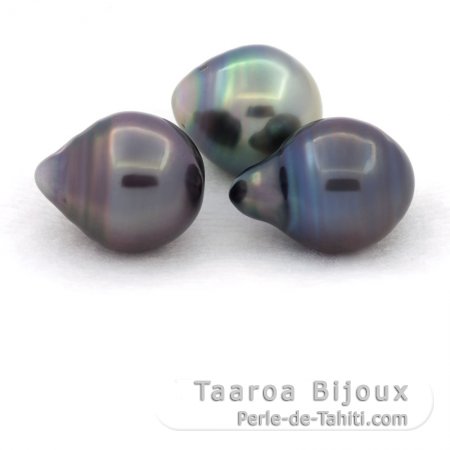 Lotto di 3 Perle di Tahiti Cerchiate C di 10.5 a 10.8 mm