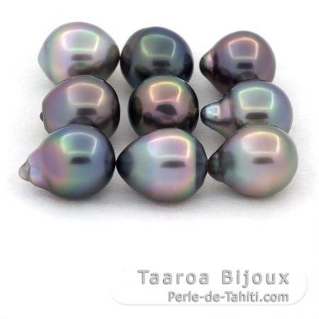 Lotto di 9 Perle di Tahiti Semi-Barroca B di 9.5 a 9.7 mm