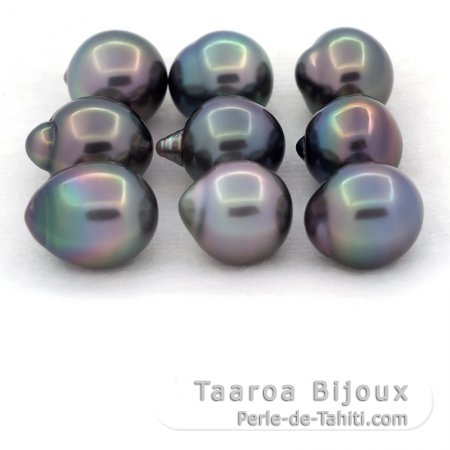 Lotto di 9 Perle di Tahiti Semi-Barroca B di 10.1 a 10.4 mm