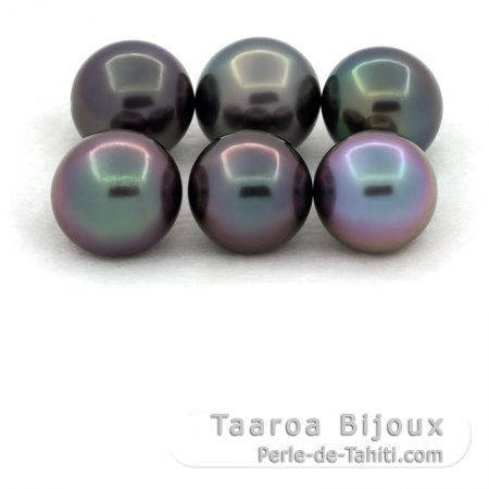 Lotto di 6 Perle di Tahiti Semi-Rotonde C di 9 a 9.4 mm