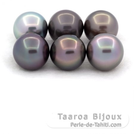 Lotto di 6 Perle di Tahiti Rotonde e Semi-Rotonde C di 9.5 a 9.9 mm