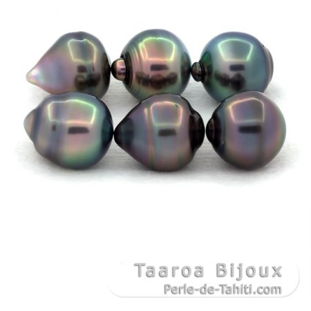 Lotto di 6 Perle di Tahiti Cerchiate B/C di 10.5 a 10.9 mm