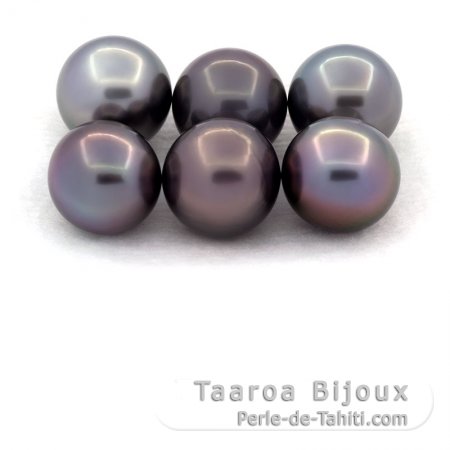 Lotto di 6 Perle di Tahiti Rotonde e Semi-Rotonde C di 9.2 a 9.4 mm