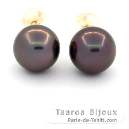 Orecchini in Oro 18K e 2 Perle di Tahiti Rotonde C 9.4 mm