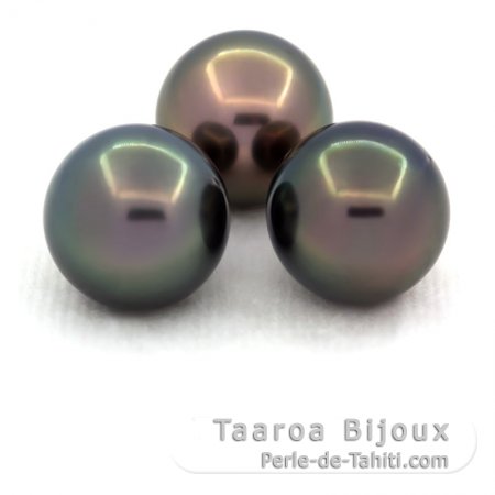 Lotto di 3 Perle di Tahiti Rotonda C di 11 a 11.2 mm