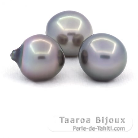 Lotto di 3 Perle di Tahiti Semi-Barroca B/C di 13.5 a 13.7 mm