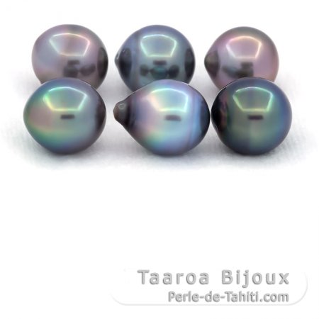 Lotto di 6 Perle di Tahiti Semi-Barroca C di 10 a 10.4 mm