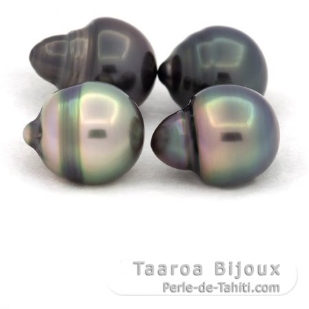 Lotto di 4 Perle di Tahiti Cerchiate B/C di 10.5 a 10.8 mm