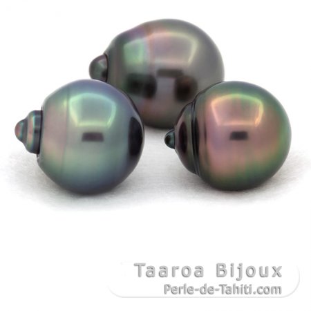 Lotto di 3 Perle di Tahiti Cerchiate B di 11.5 a 11.9 mm